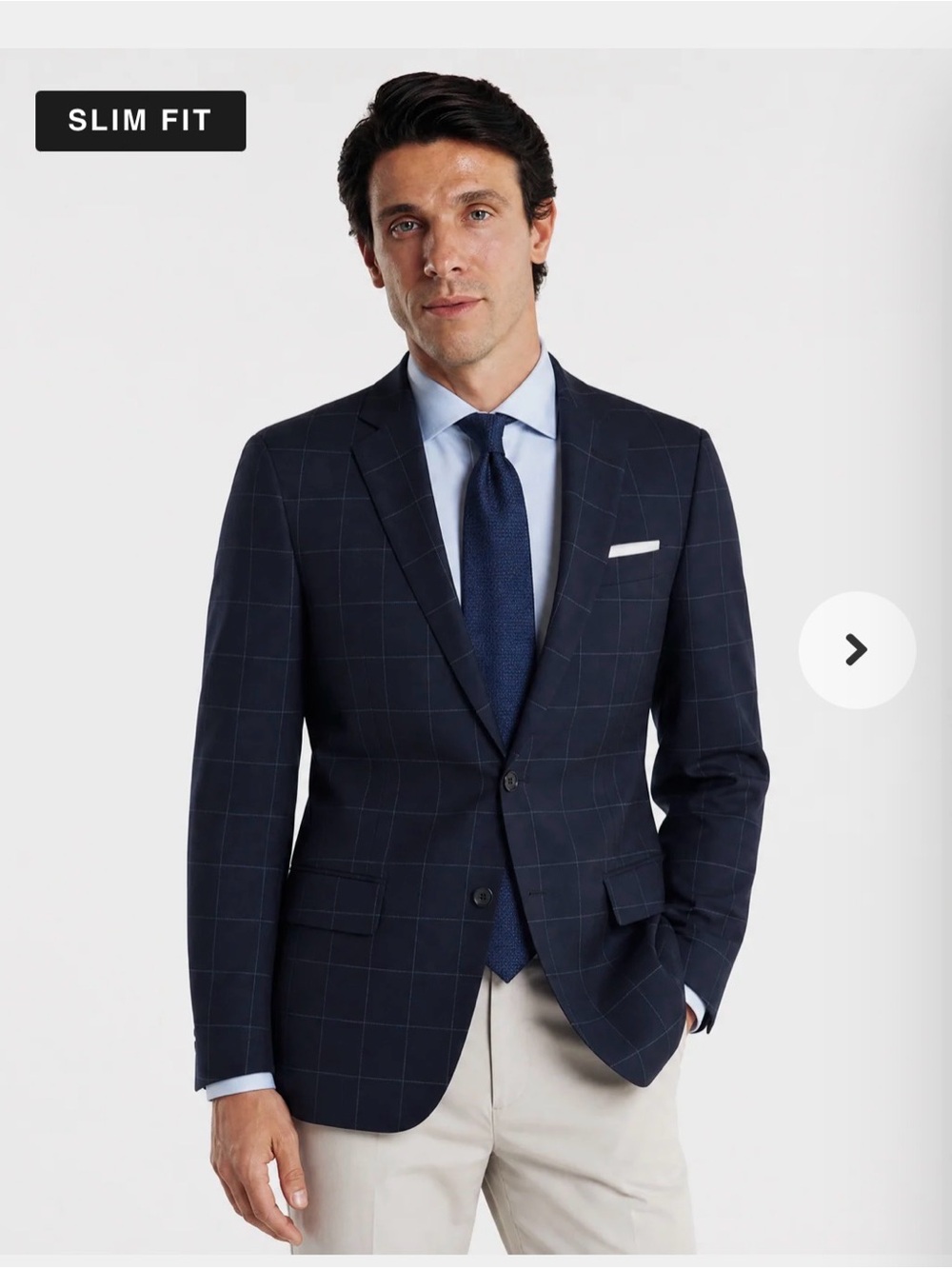 MEN'S CALVIN KLEIN NAVY BLUE WINDOWPANE SLIM FIT WOOL BLAZER SPORTCOAT 44L